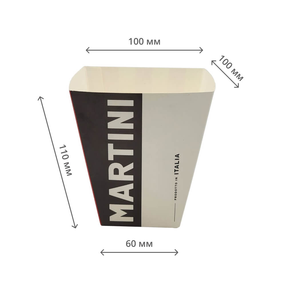 Бумажная коробка для попкорна с квадратным дном объём 750 мл, 24 oz с индивидуальным дизайном