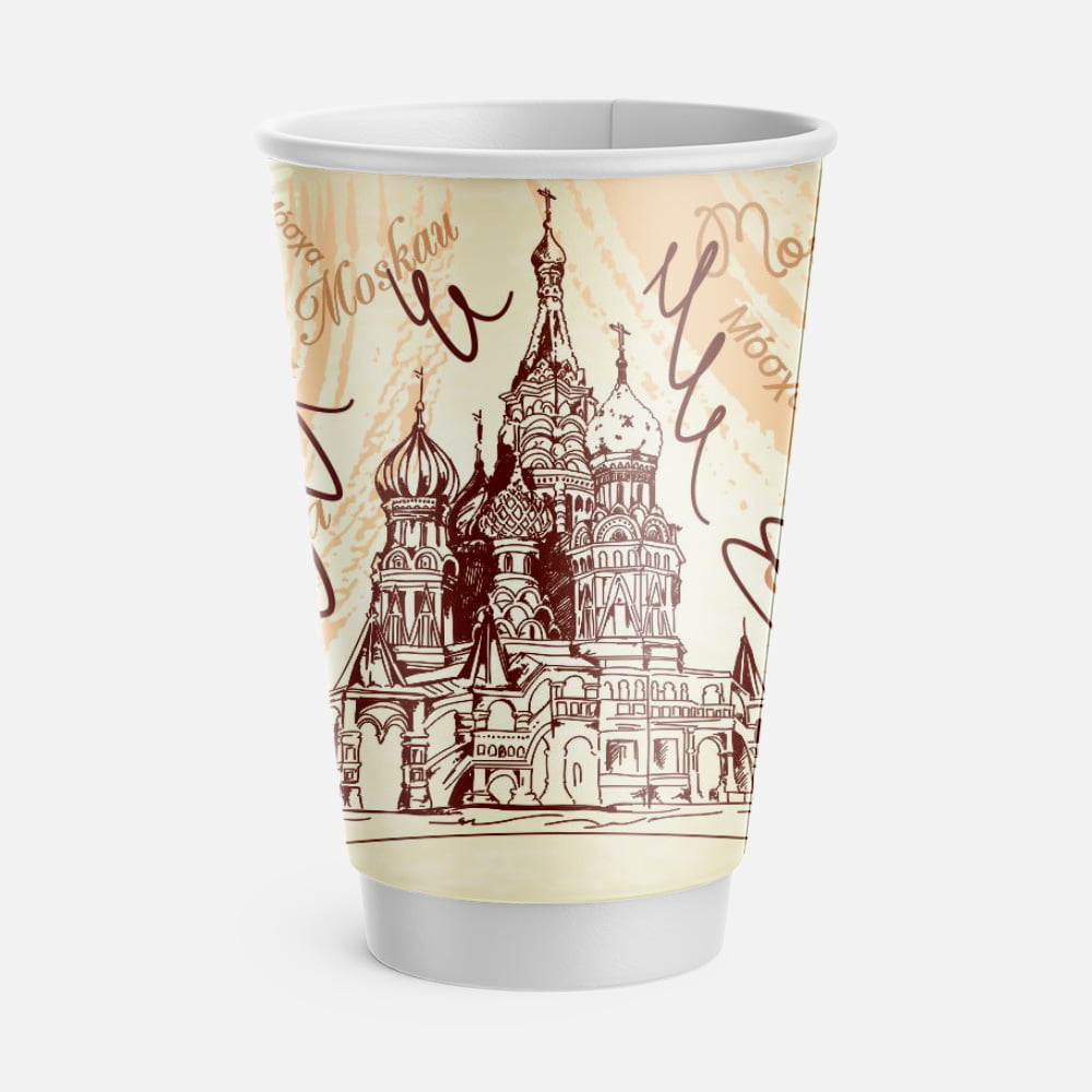 Двухслойный бумажный стакан 450 мл «Храм Василия Блаженного (кофейный)»