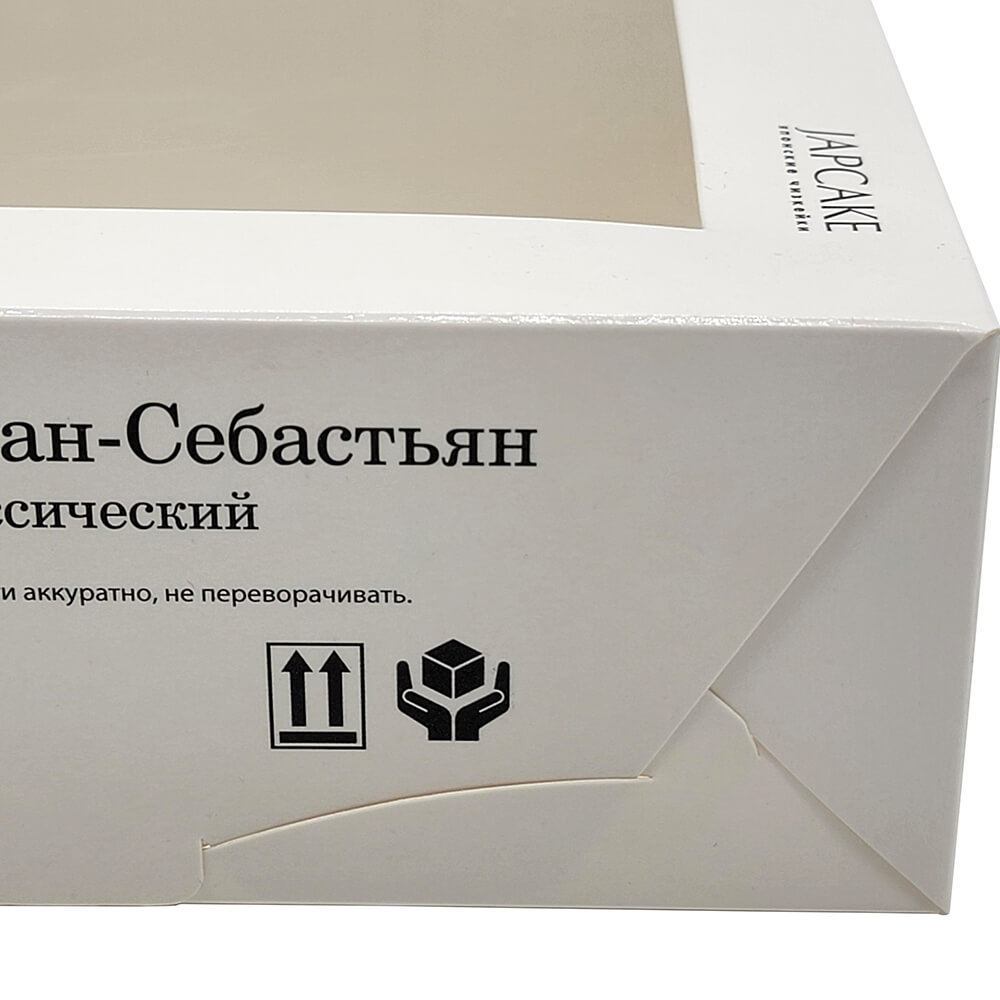 Бумажная коробка для пирогов/чизкейков 160х160х60 мм с окошком (самосборная)