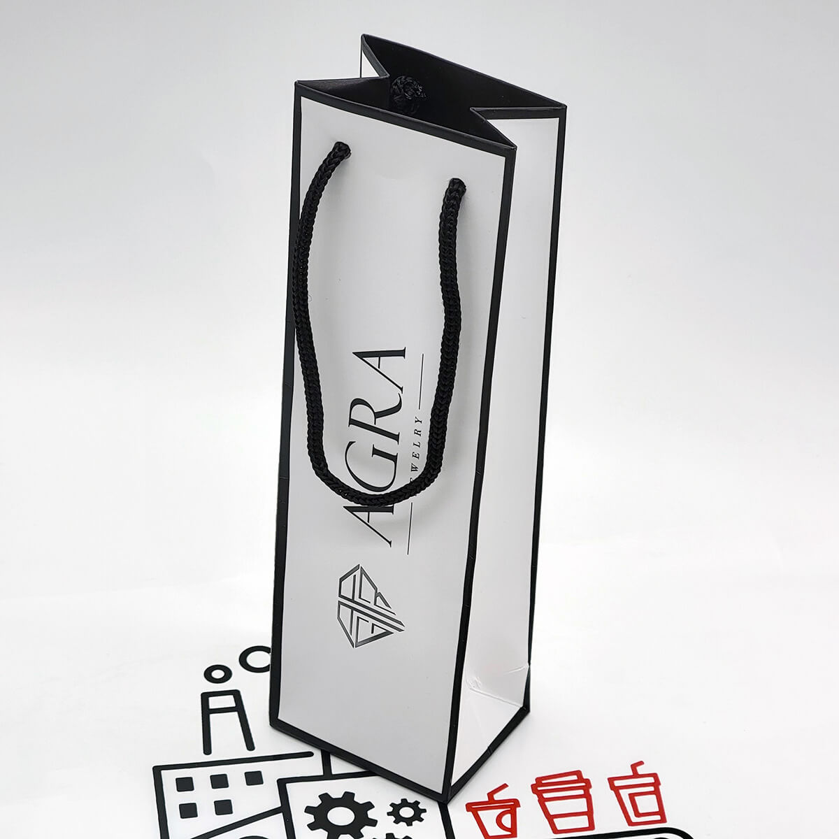 Подарочный пакет 6х21,5х5 см вертикальный для ювелирных украшений с логотипом и дизайном