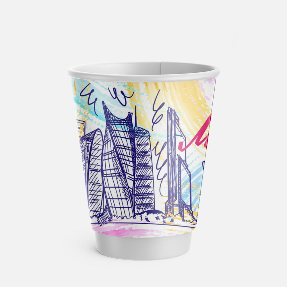 Двухслойный бумажный стакан 350 мл «Москва-Сити (разноцветный)»