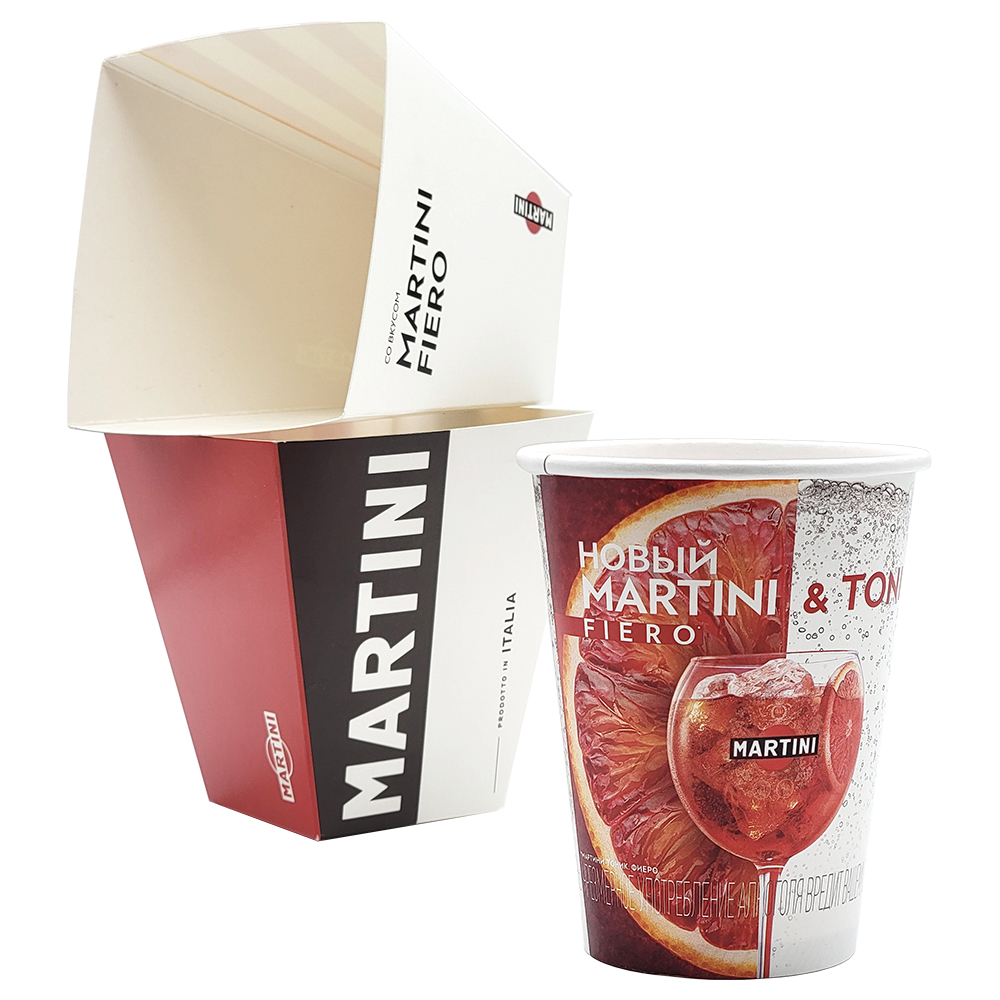 Комплект: коробки под попкорн и бумажные стаканчики Martini