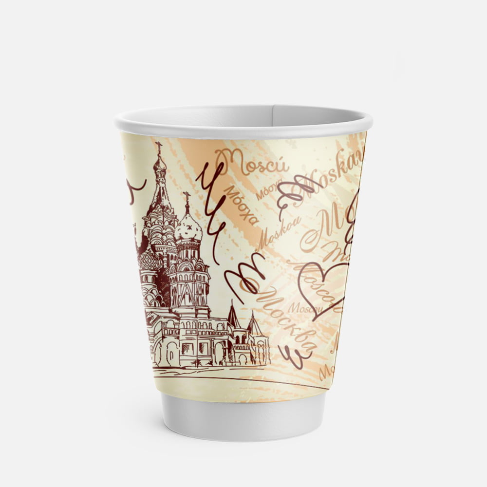 Двухслойный бумажный стакан 350 мл «Храм Василия Блаженного (кофейный)»