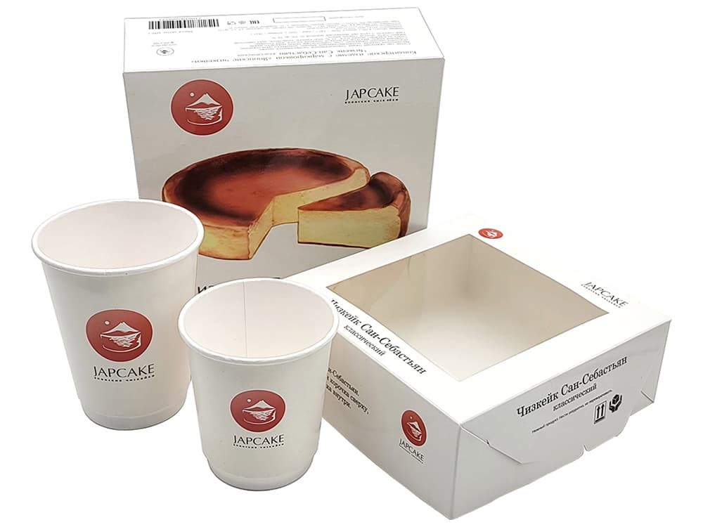 Комлпект: коробки для тортов, чизкейков и бумажные стаканчики для JAPCAKE
