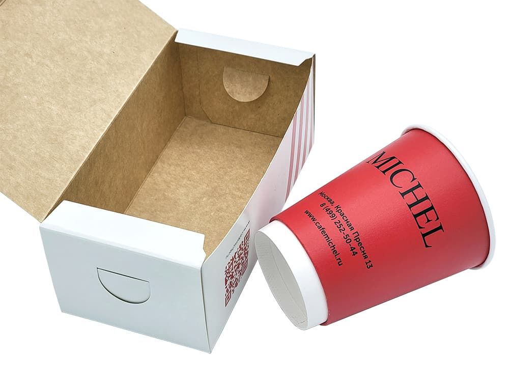 Комплект: коробка для кондитерских изделий + бумажные стаканчики для французского кафе