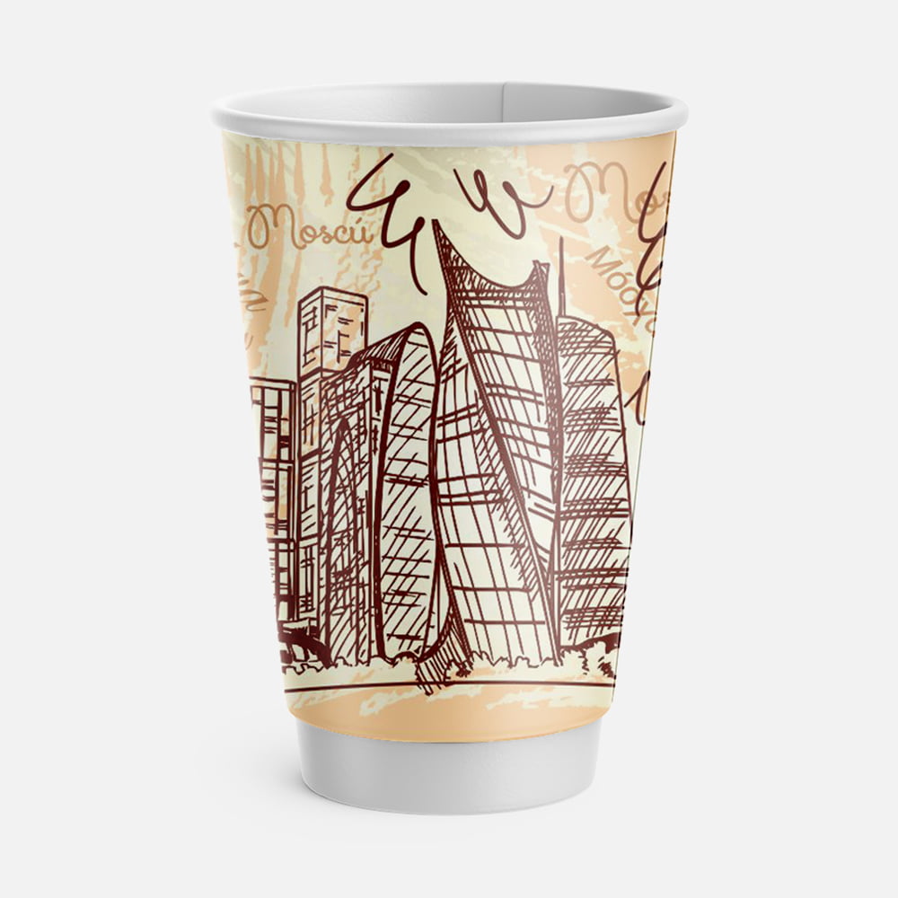 Двухслойный бумажный стакан 450 мл «Москва-Сити (кофейный)»