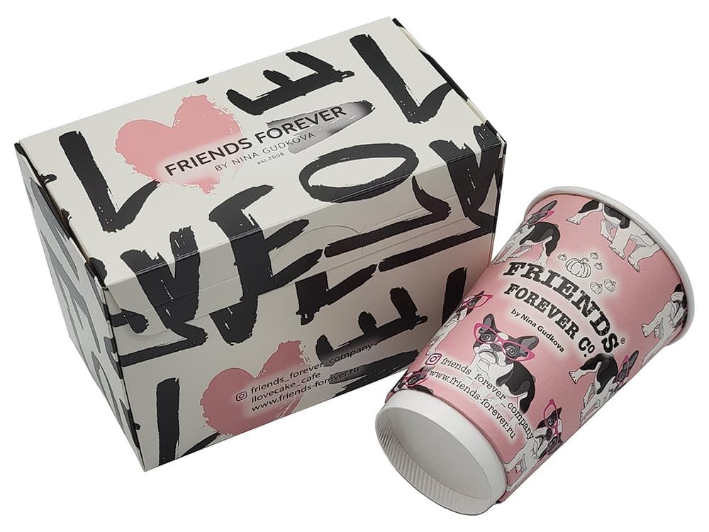 Комплект: коробка под пирожные + бумажные стаканчики для Friend Forever