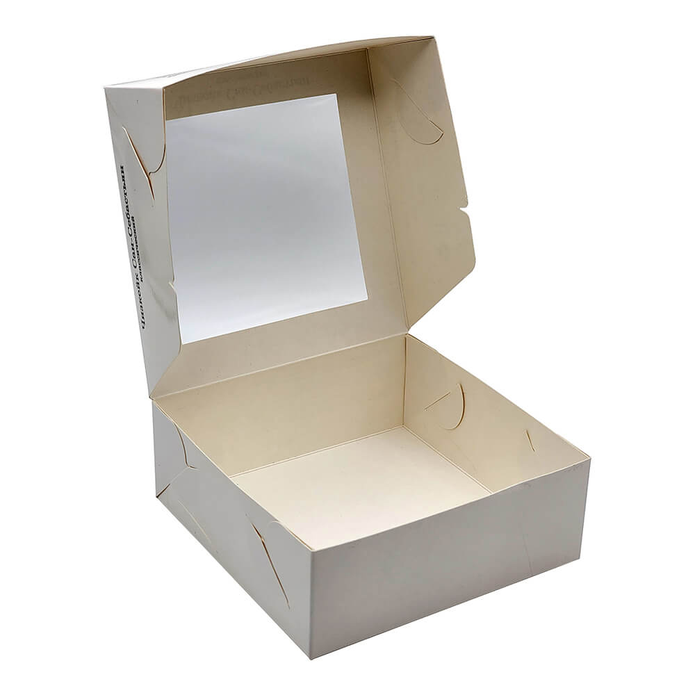 Бумажная коробка для пирогов/чизкейков 160х160х60 мм с окошком (самосборная)