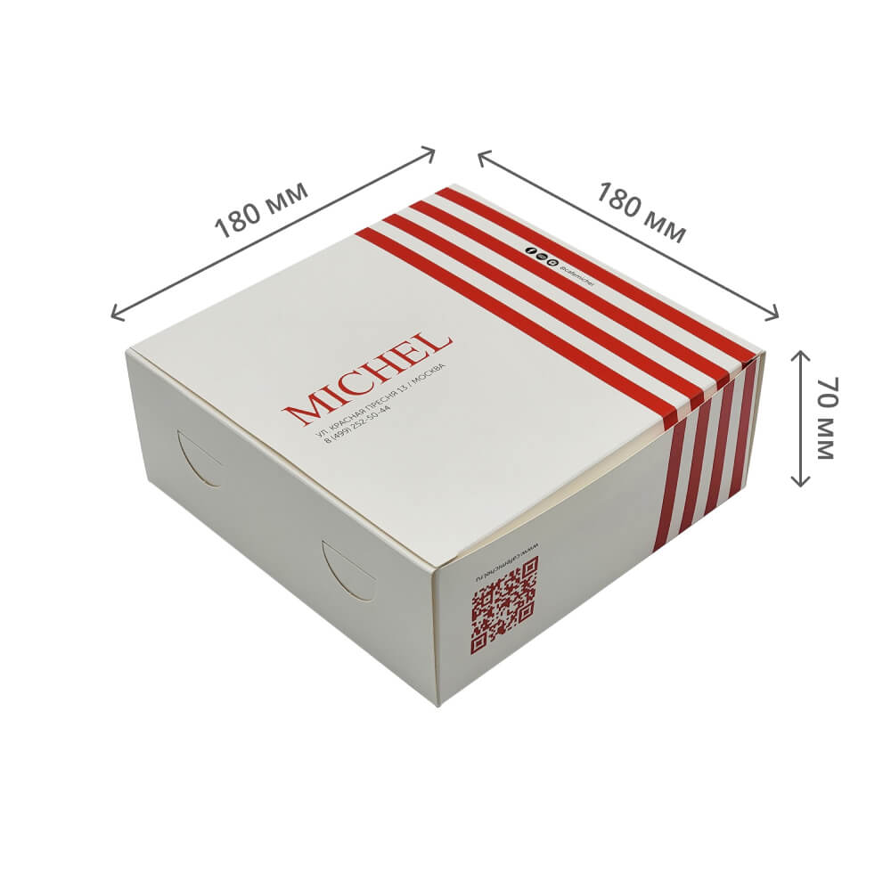 Бумажная коробка для выпечки 180х180х70 мм (самосборная)